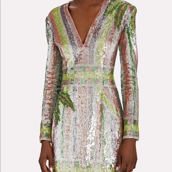 Balmain sequin palm striped dress